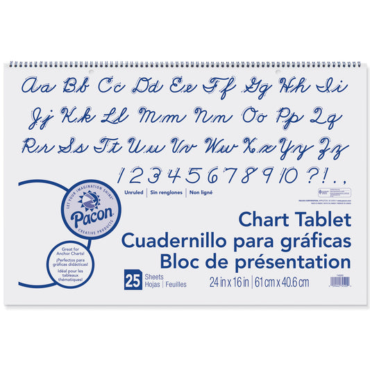 Chart Tablet, Cursive Cover, Unruled, 24" x 16", 25 Sheets, Pack of 6