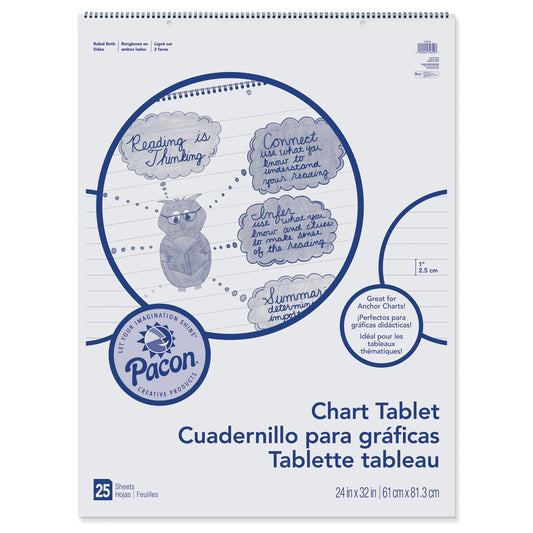 Chart Tablet, Cursive Cover, 1" Ruled, 24" x 32", 25 Sheets