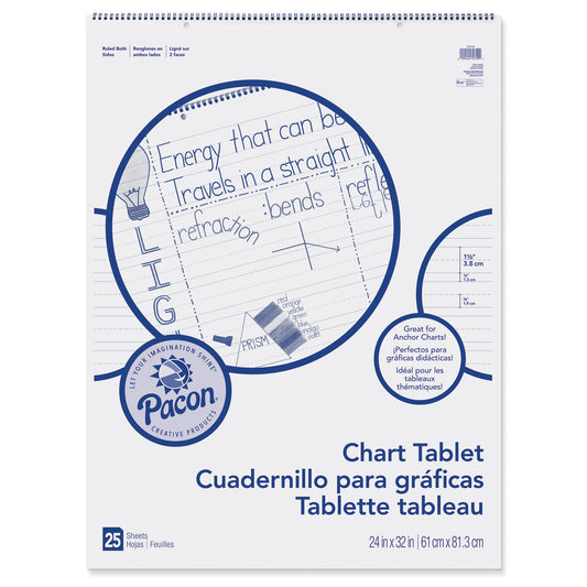 Chart Tablet, Manuscript Cover, 1-1/2" Ruled, 24" x 32", 25 Sheets, Pack of 2