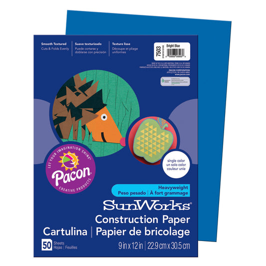 Construction Paper, Bright Blue, 9" x 12", 50 Sheets Per Pack, 25 Packs