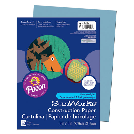 Construction Paper, Sky Blue, 9" x 12", 50 Sheets Per Pack, 25 Packs