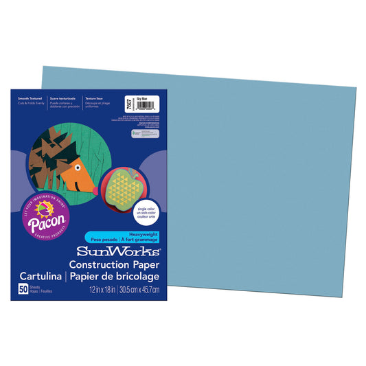 Construction Paper, Sky Blue, 12" x 18", 50 Sheets Per Pack, 10 Packs