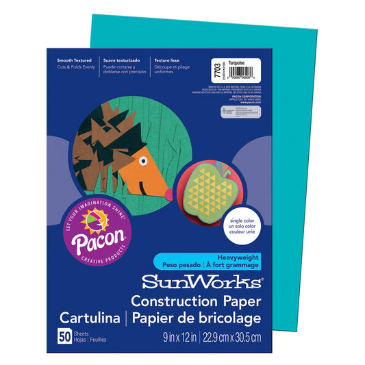 Construction Paper, Turquoise, 9" x 12", 50 Sheets Per Pack, 25 Packs