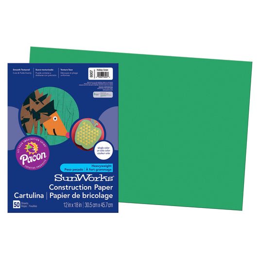 Construction Paper, Holiday Green, 12" x 18", 50 Sheets