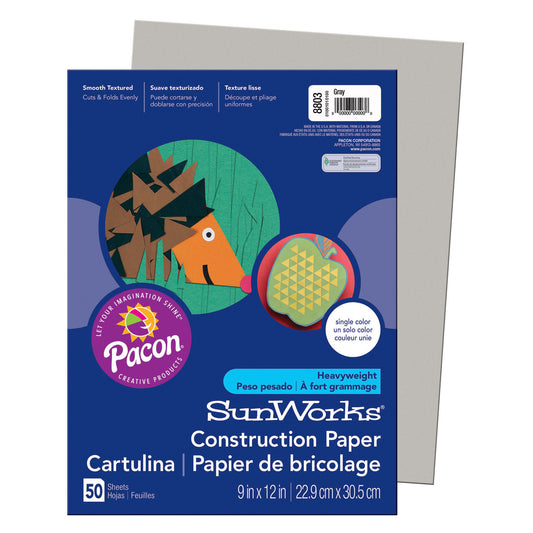 Construction Paper, Gray, 9" x 12", 50 Sheets Per Pack, 25 Packs