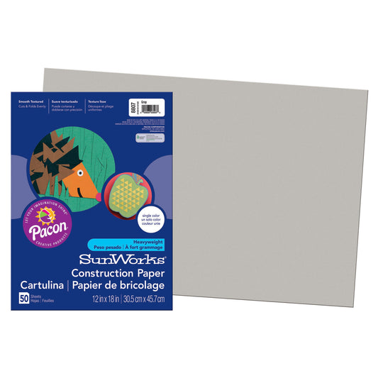 Construction Paper, Gray, 12" x 18", 50 Sheets Per Pack, 10 Packs