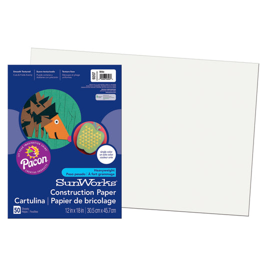 Construction Paper, White, 12" x 18", 50 Sheets