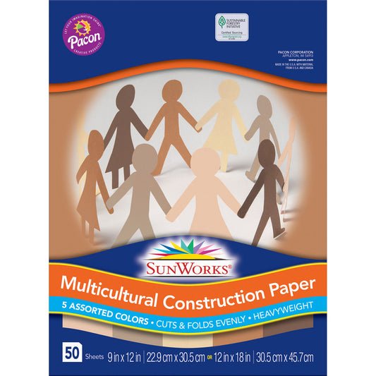 Shades of Me Construction Paper, 5 Assorted Skin Tone Colors, 9" x 12", 50 Sheets Per Pack, 10 Packs