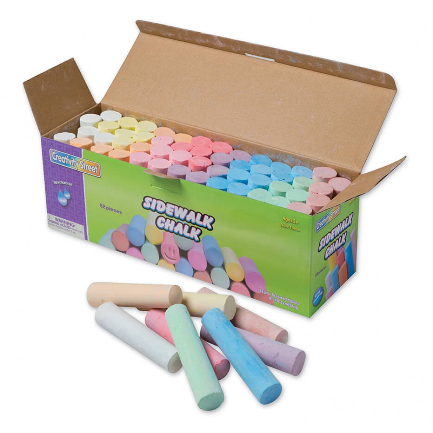 Sidewalk Chalk, Assorted Colors, 4", 52 Pieces