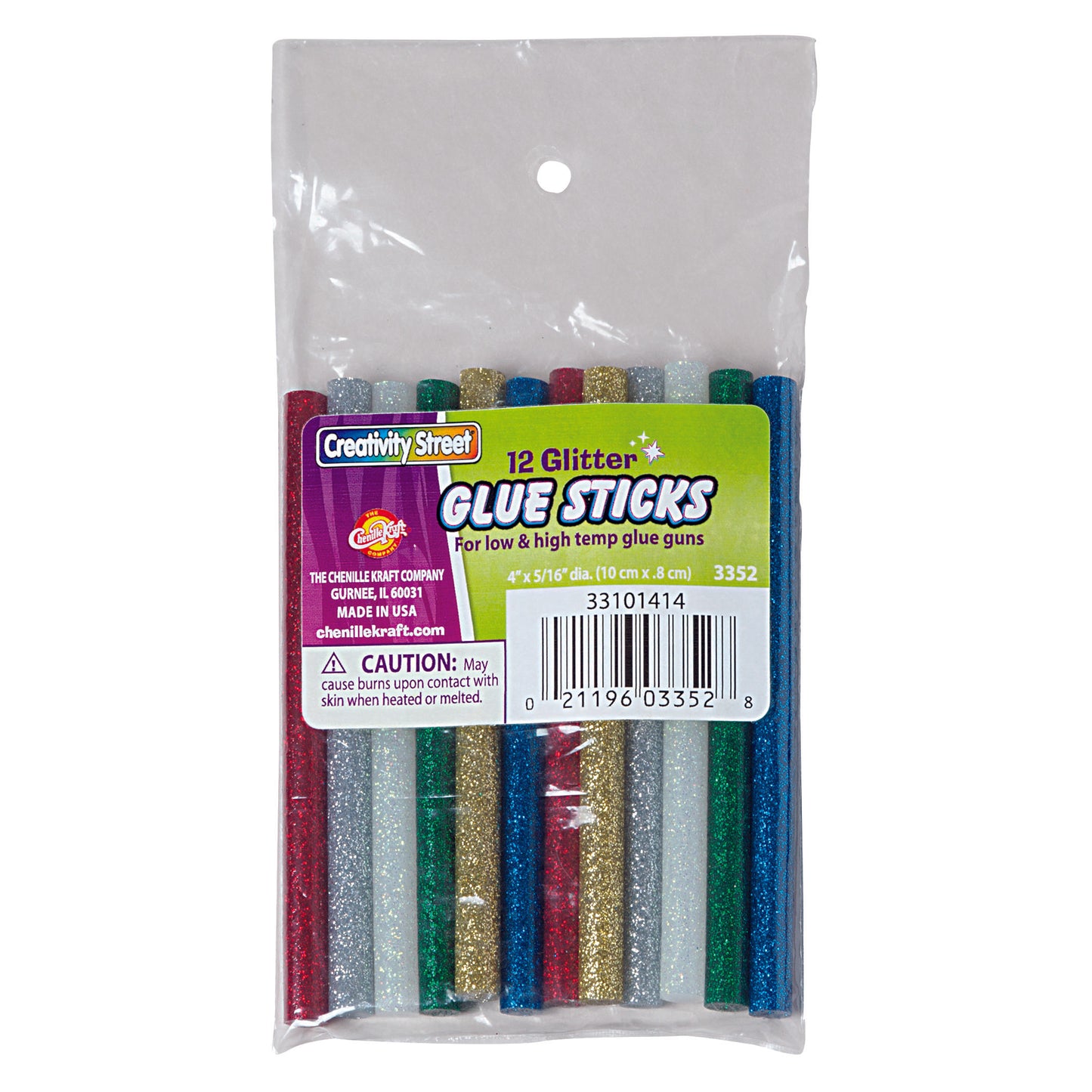 Hot Glue Sticks, 6 Assorted Glitter Colors, 4" x 0.31", 12 Pieces