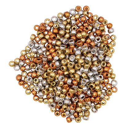 Pony Beads, Gold, Silver & Copper, 6 mm x 9 mm, 500 Per Pack, 3 Packs