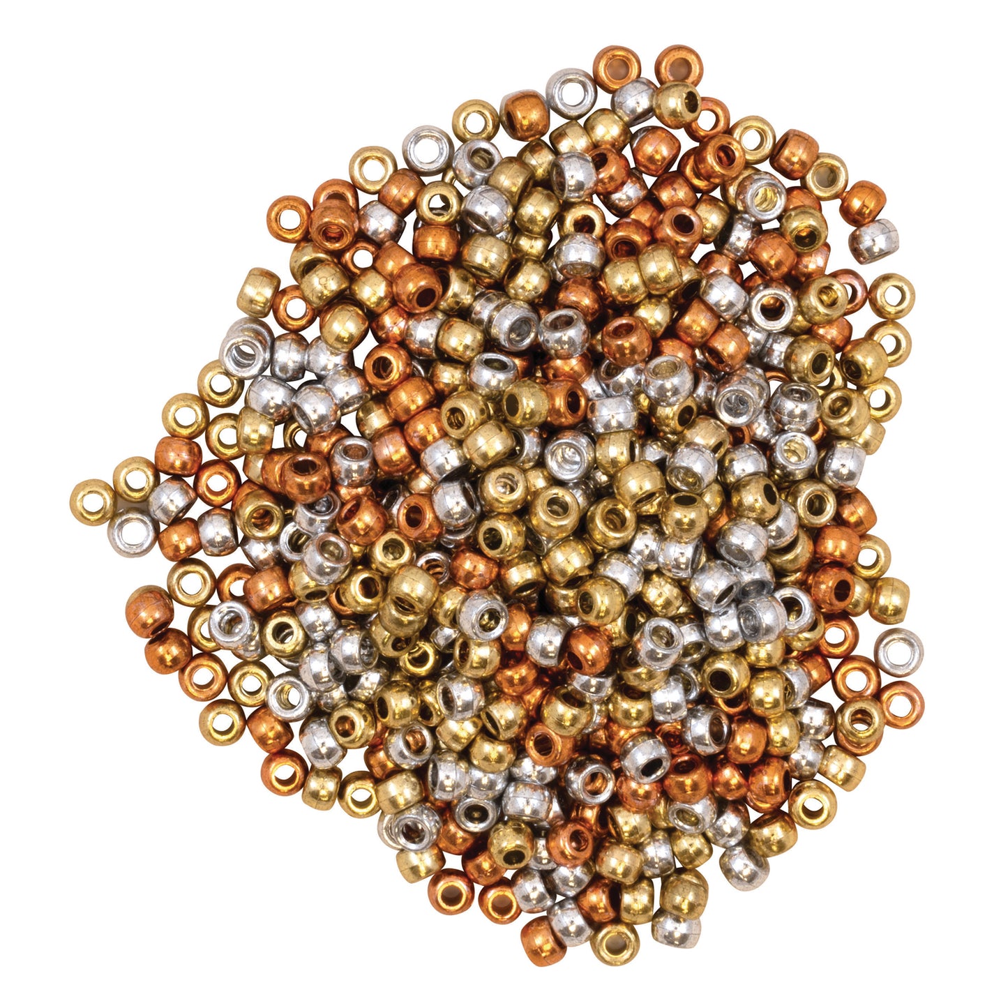 Pony Beads, Gold, Silver & Copper, 6 mm x 9 mm, 500 Count