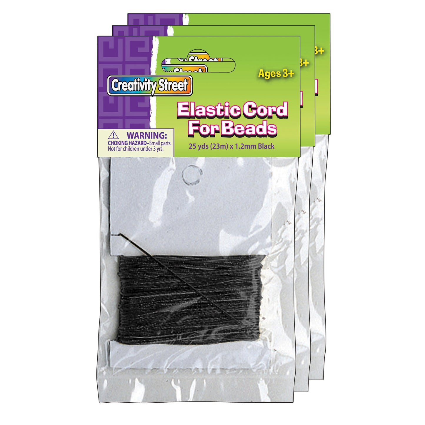 Elastic Cord for Beads, 1.2mm x 25', Black, Pack of 3