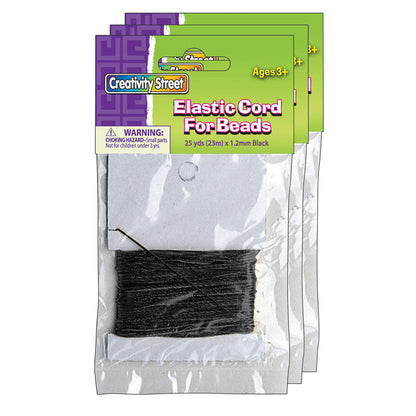 Elastic Cord for Beads, 1.2mm x 25', Black, Pack of 3