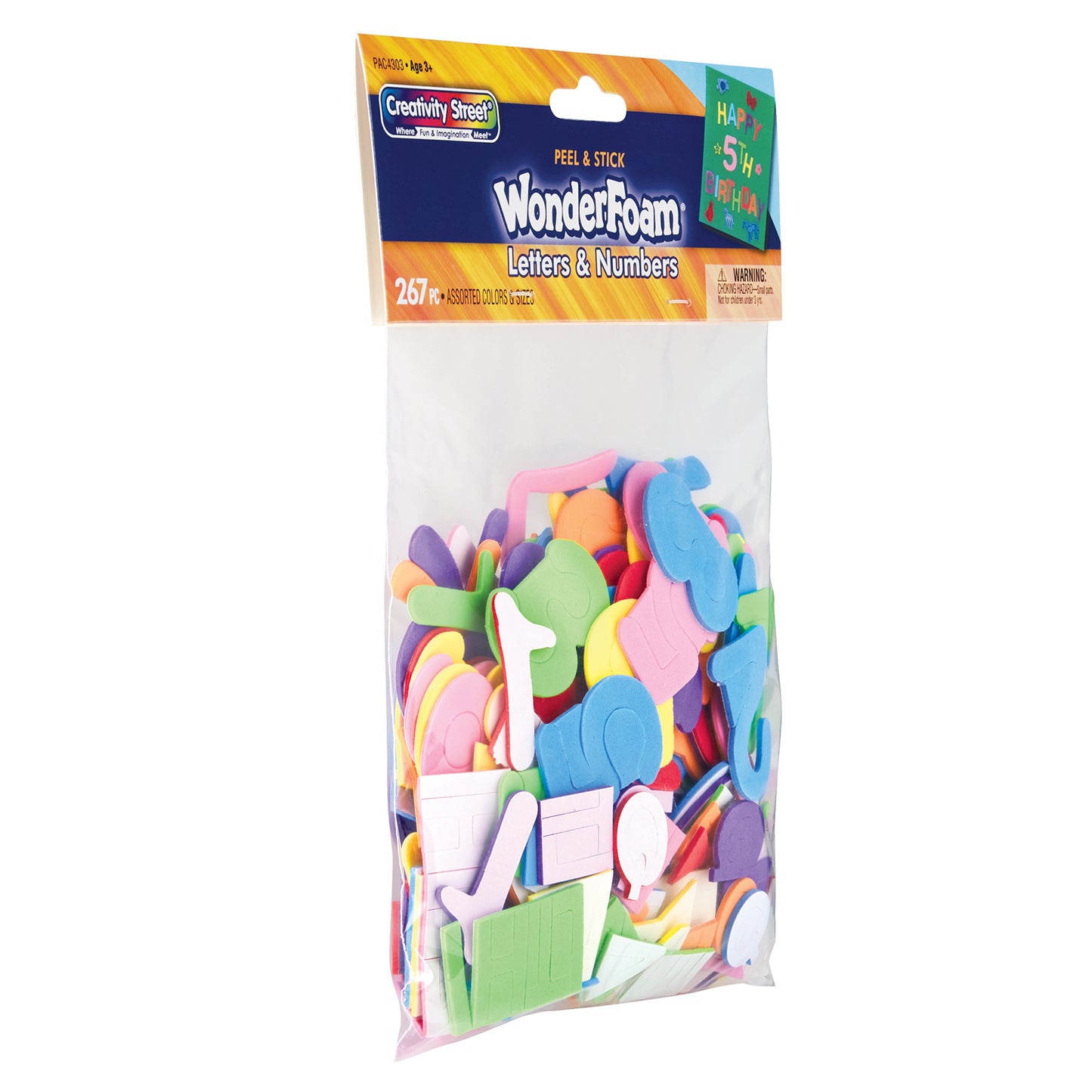 WonderFoam Peel & Stick Letters & Numbers, Assorted Colors & Sizes, 267 Pieces Per Pack, 6 Packs