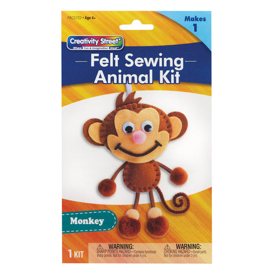 Felt Sewing Animal Kit, Monkey, 6.5" x 10.5" x 1", 1 Kit