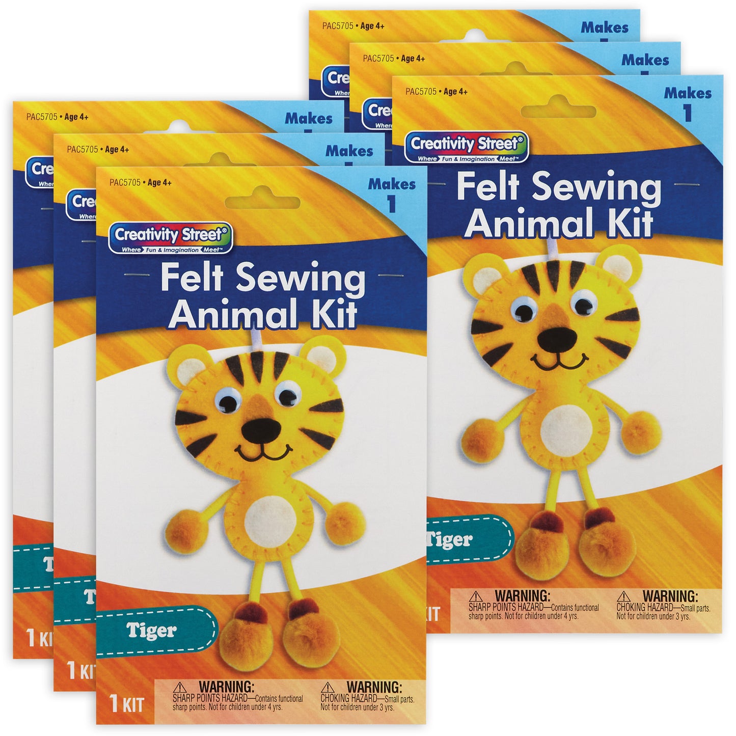 Felt Sewing Animal Kit, Tiger, 4.25" x 10.75" x 0.75", 6 Kits