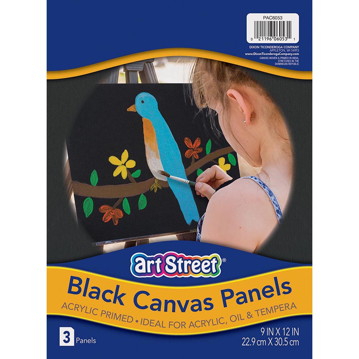 Canvas Panels, Black, 9" x 12", 3 Panels