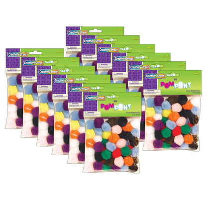 Pom Pons, Bright Hues, 1", 50 Per Pack, 12 Packs