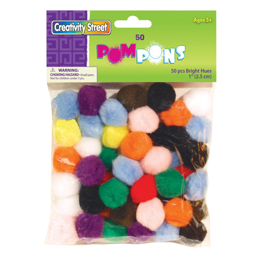 Pom Pons, Bright Hues, 1", 50 Pieces