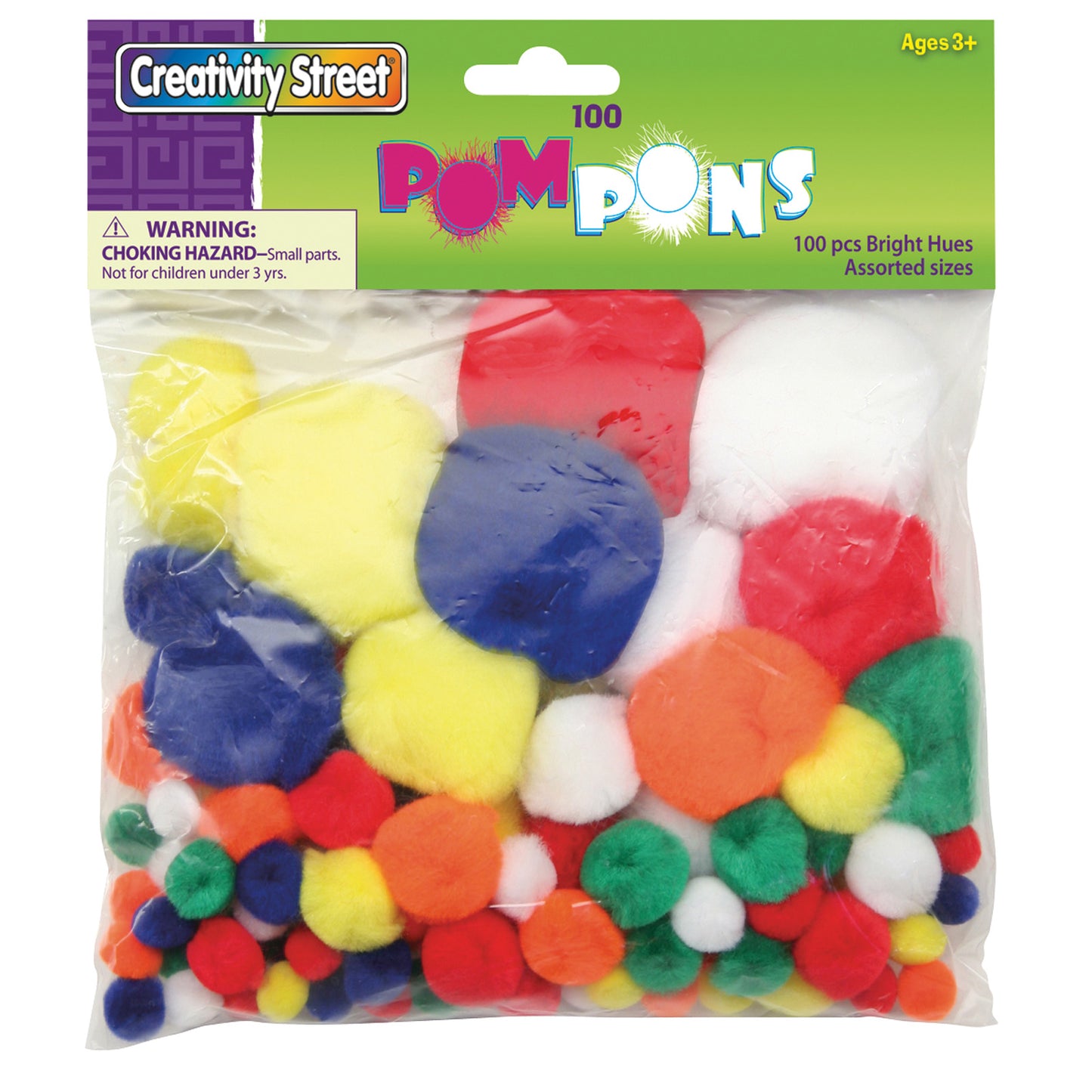 Pom Pons, Bright Hues, Assorted Sizes, 100 Pieces