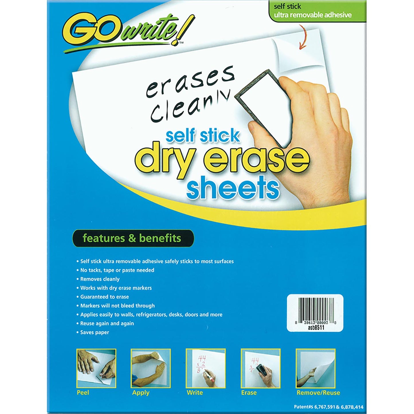 Dry Erase Sheets, Self-Adhesive, White, 8-1/2" x 11", 30 Sheets