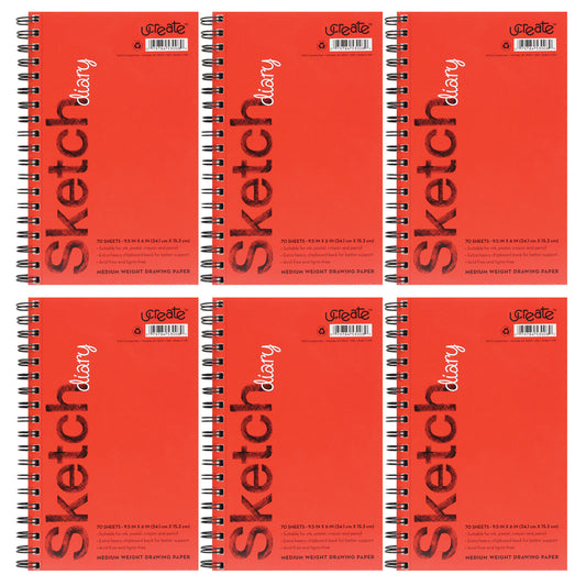 Sketch Diary, Medium Weight, 9-1/2" x 6", 70 Sheets, Pack of 6