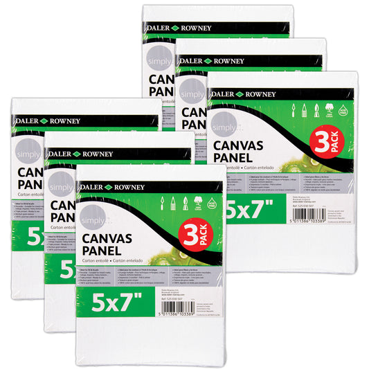 Simply White Canvas Panels Set, 5" x 7", 3 Per Pack, 6 Packs