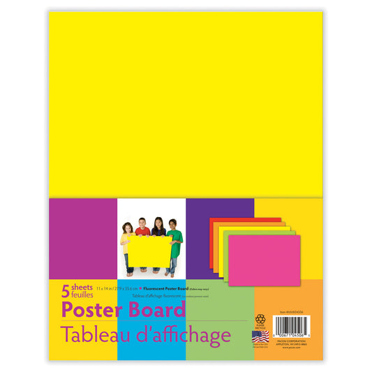 Neon Poster Board, 5 Assorted Colors, 11" x 14", 5 Sheets