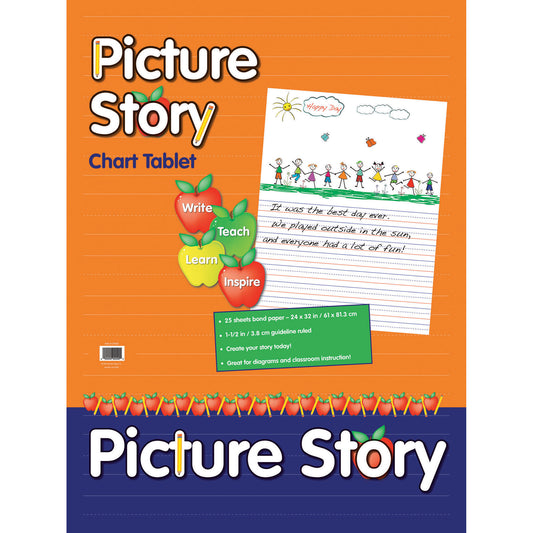 Picture Story Chart Tablet, Short Way, 1-1/2" Ruled, 24" x 32", 25 Sheets, Pack of 2