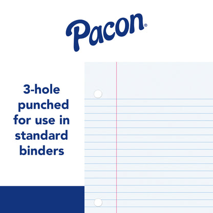 Filler Paper, White, 3-Hole Punched, Red Margin, 3/8" Ruled, 8" x 10.5", 200 Sheets Per Pack, 3 Packs