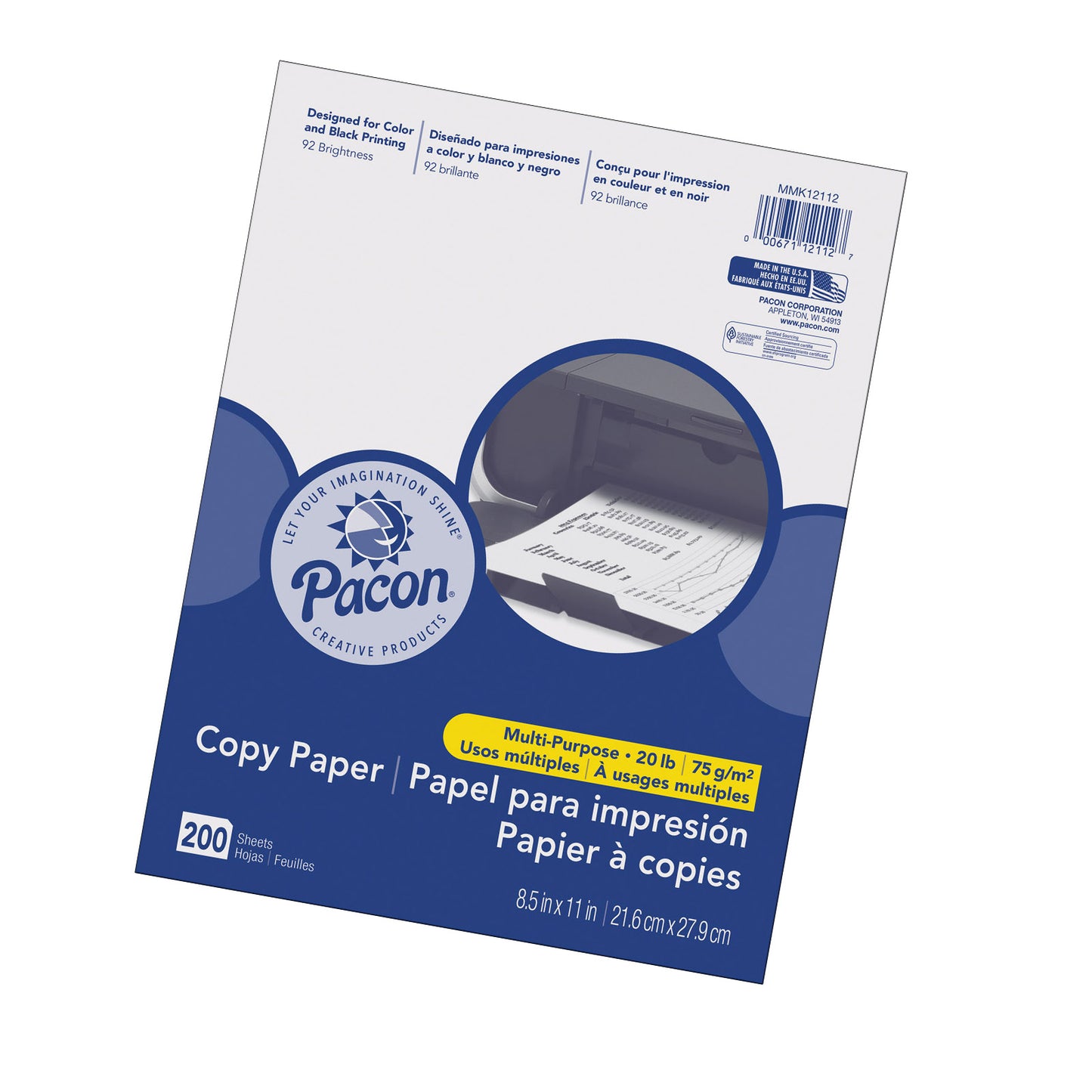 Multi-Purpose Paper, White, 20 lb., 8-1/2" x 11", 200 Sheets Per Pack, 3 Packs