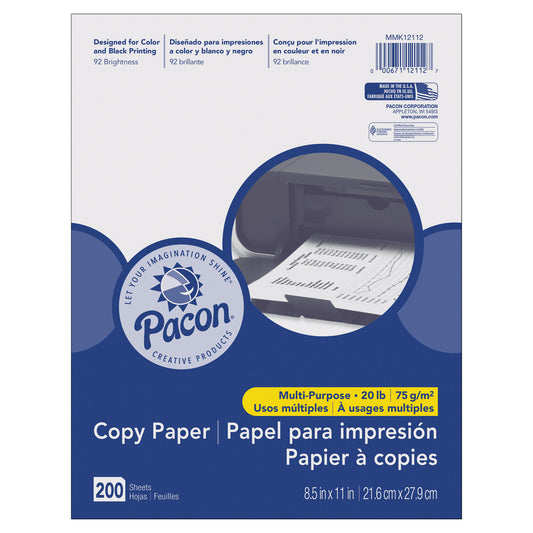 Multi-Purpose Paper, White, 20 lb., 8-1/2" x 11", 200 Sheets