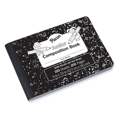 Junior Composition Book, Black Marble, 3/8" Ruled 5" x 7-1/2", 100 Sheets