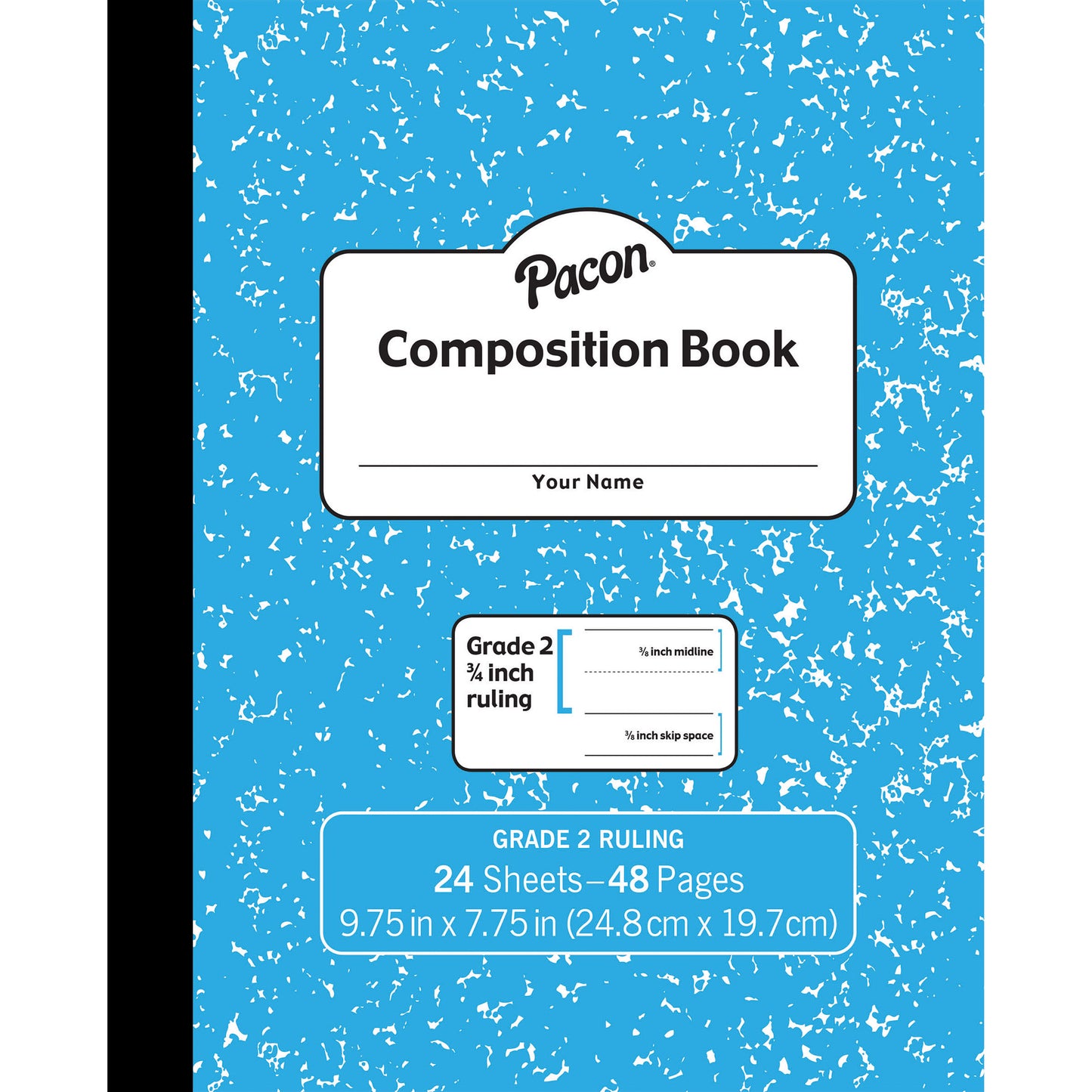 Composition Book, Grade 2, Blue Marble, 3/4" x 3/8" x 3/8" Ruled, 9-3/4" x 7-3/4", 24 Sheets