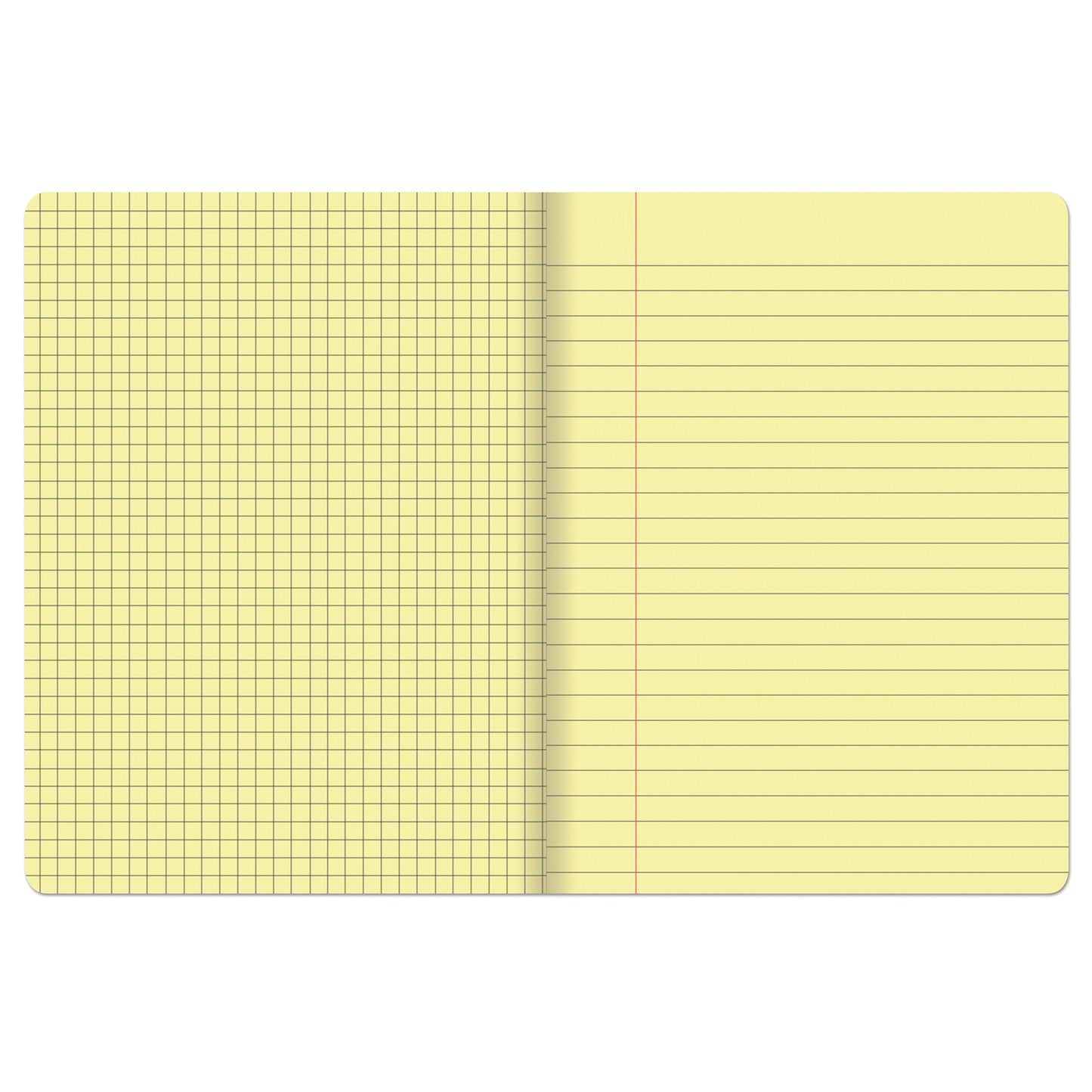 Dual Ruled Composition Book, Yellow, 1/4 in grid and 3/8 in (wide) 9-3/4" x 7-1/2", 100 Sheets, Pack of 6