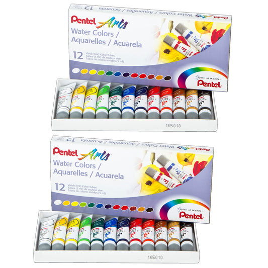 Arts™ Water Color Tubes, 12 Colors Per Set, 2 Sets