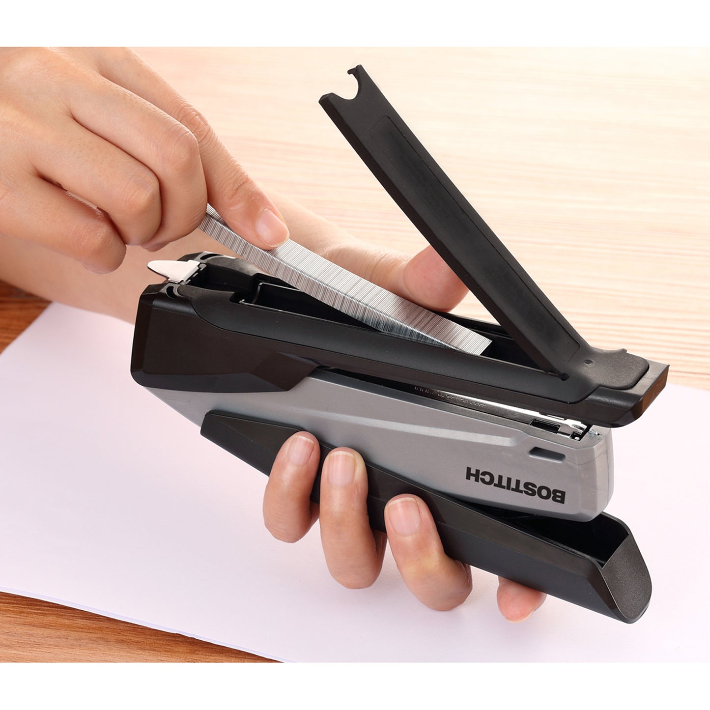 One-Finger Desktop Stapler, Black/Gray