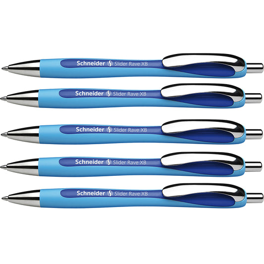 Rave Retractable Ballpoint Pen, ViscoGlide Ink, 1.4 mm, Blue, Pack of 5