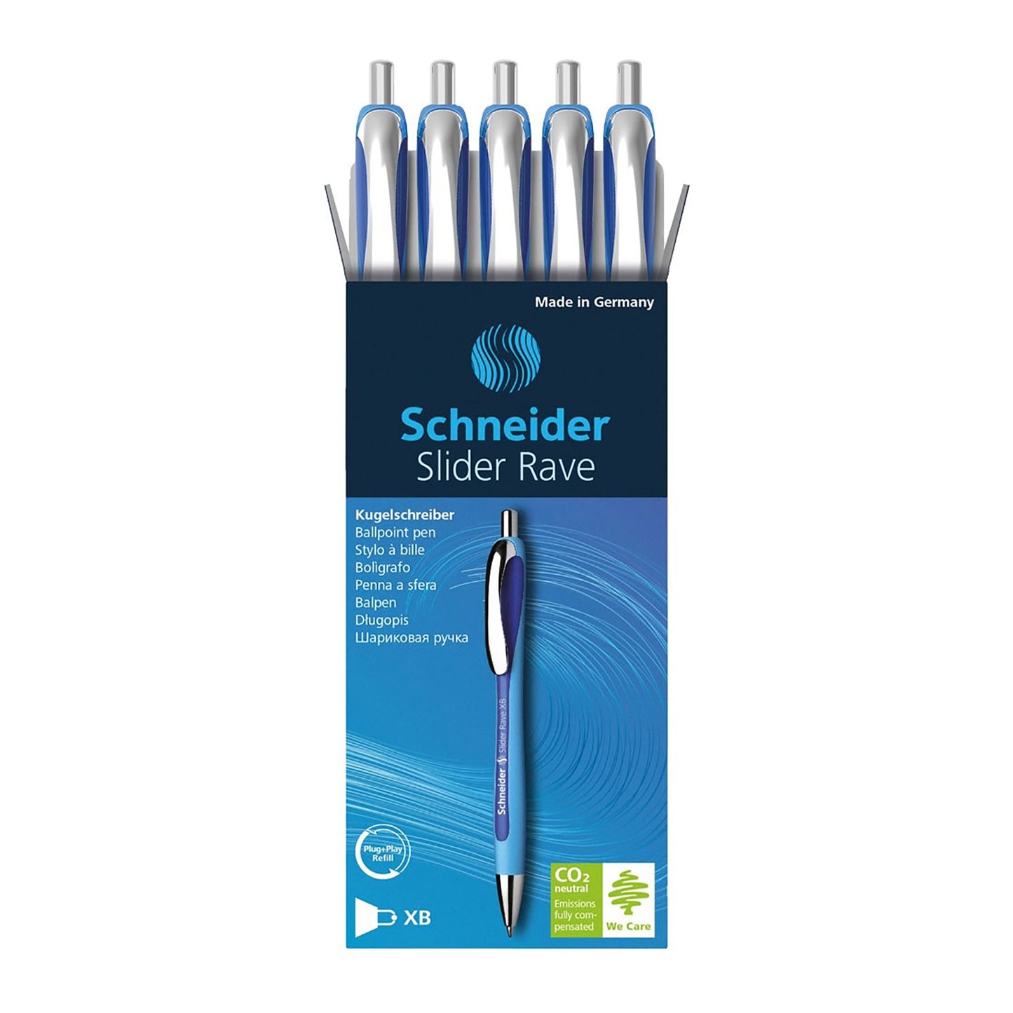 Rave Retractable Ballpoint Pen, ViscoGlide Ink, 1.4 mm, Blue, Pack of 5