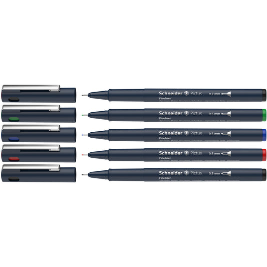 Pictus Fineliners, Wallet, 5 Pieces, Assorted Colors and Sizes