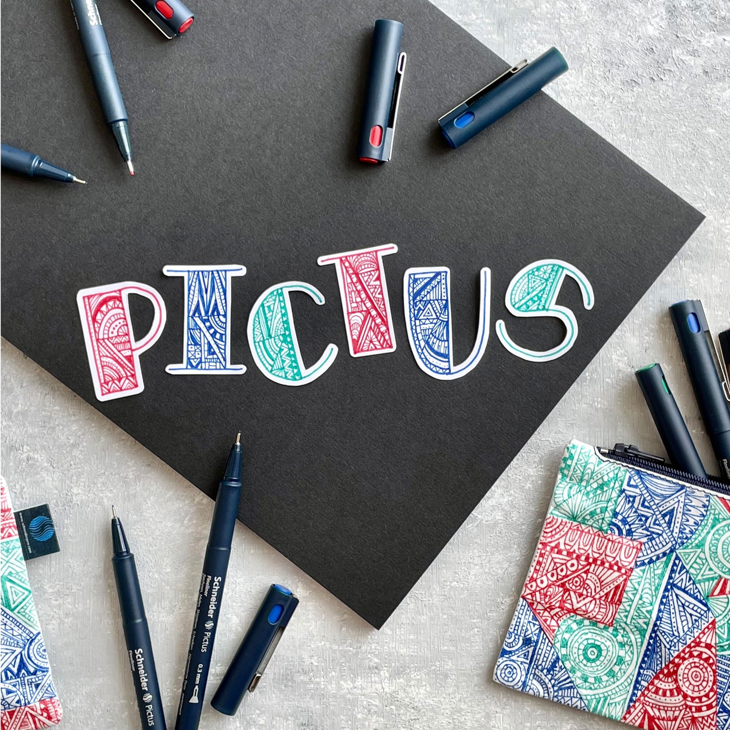 Pictus Fineliners, Wallet, 5 Pieces, Assorted Colors and Sizes