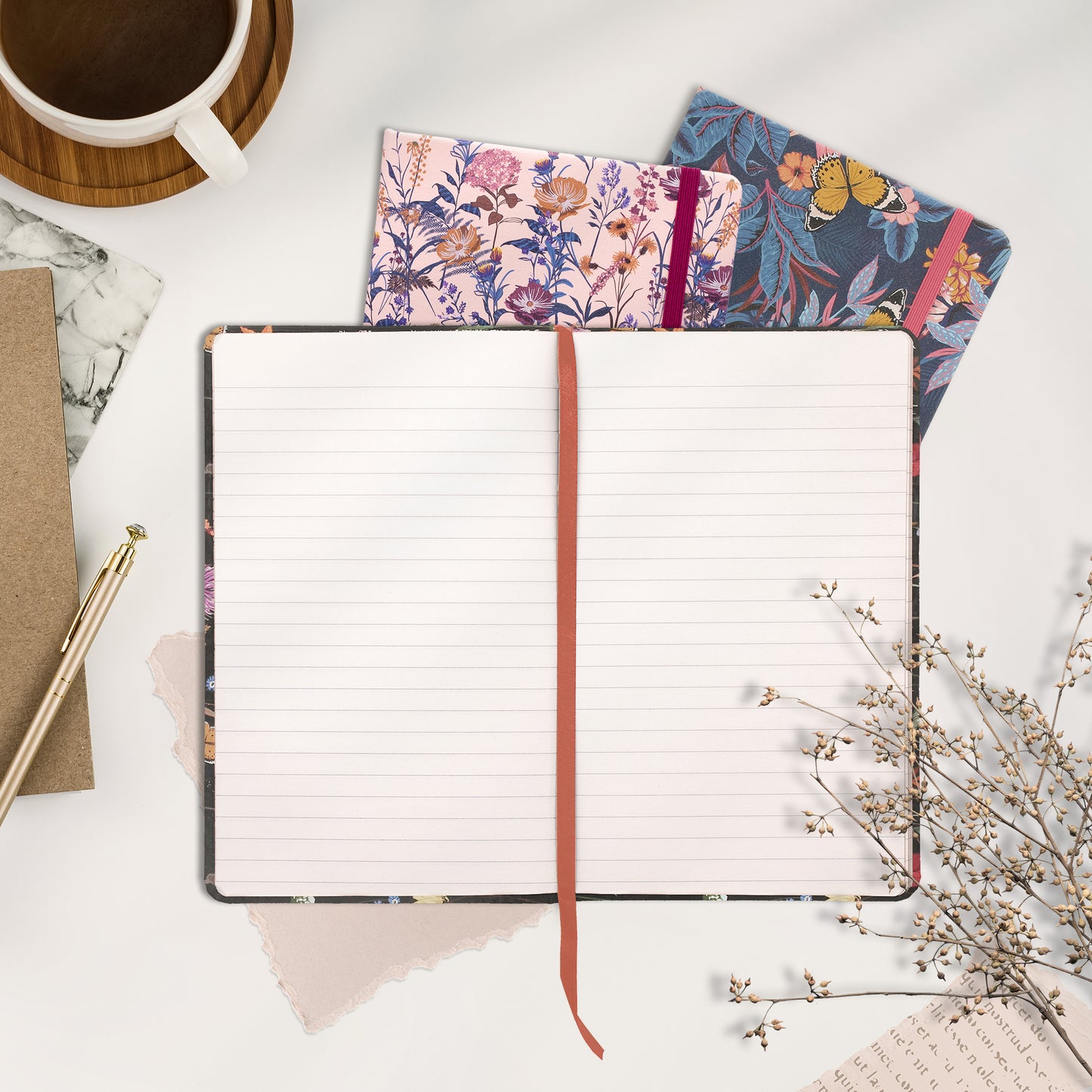 Bloom Softcover Notebook with Pocket - Blue - Pack 3