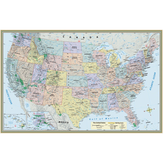 U.S. Map Laminated Poster, 50" x 32"