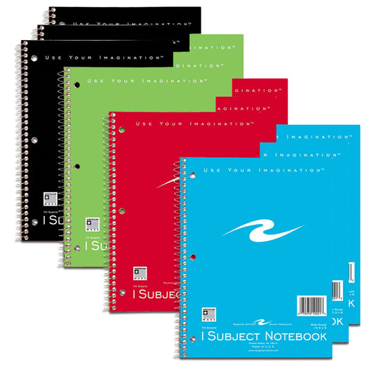 Spiral Notebook, 1-Subject, 70 Pages, Assorted Covers, Pack of 12