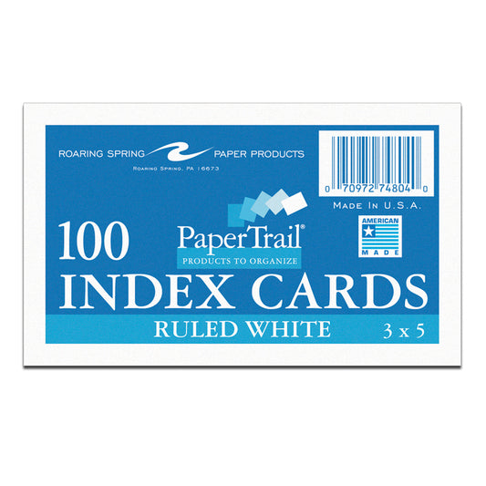 Index Cards, 3" x 5", Ruled, Pack of 100