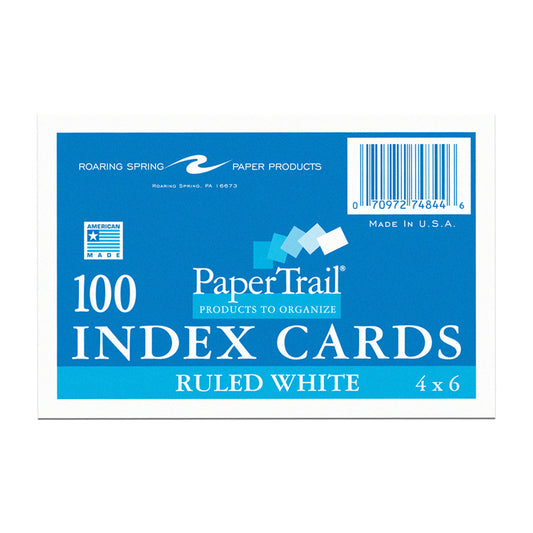 Index Cards, 4" x 6", Ruled, Pack of 100