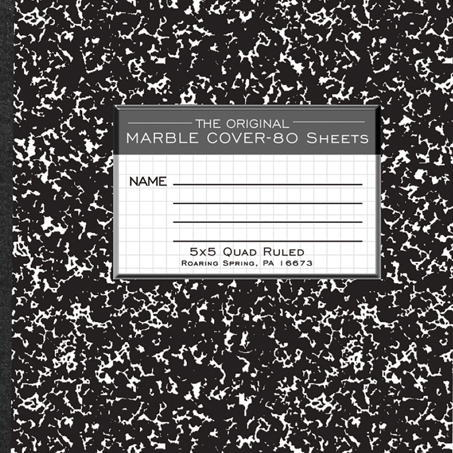 Composition Book, 5x5 Graph, 80 Sheets, 9.75" x 7.5", Black Marble, Pack of 6