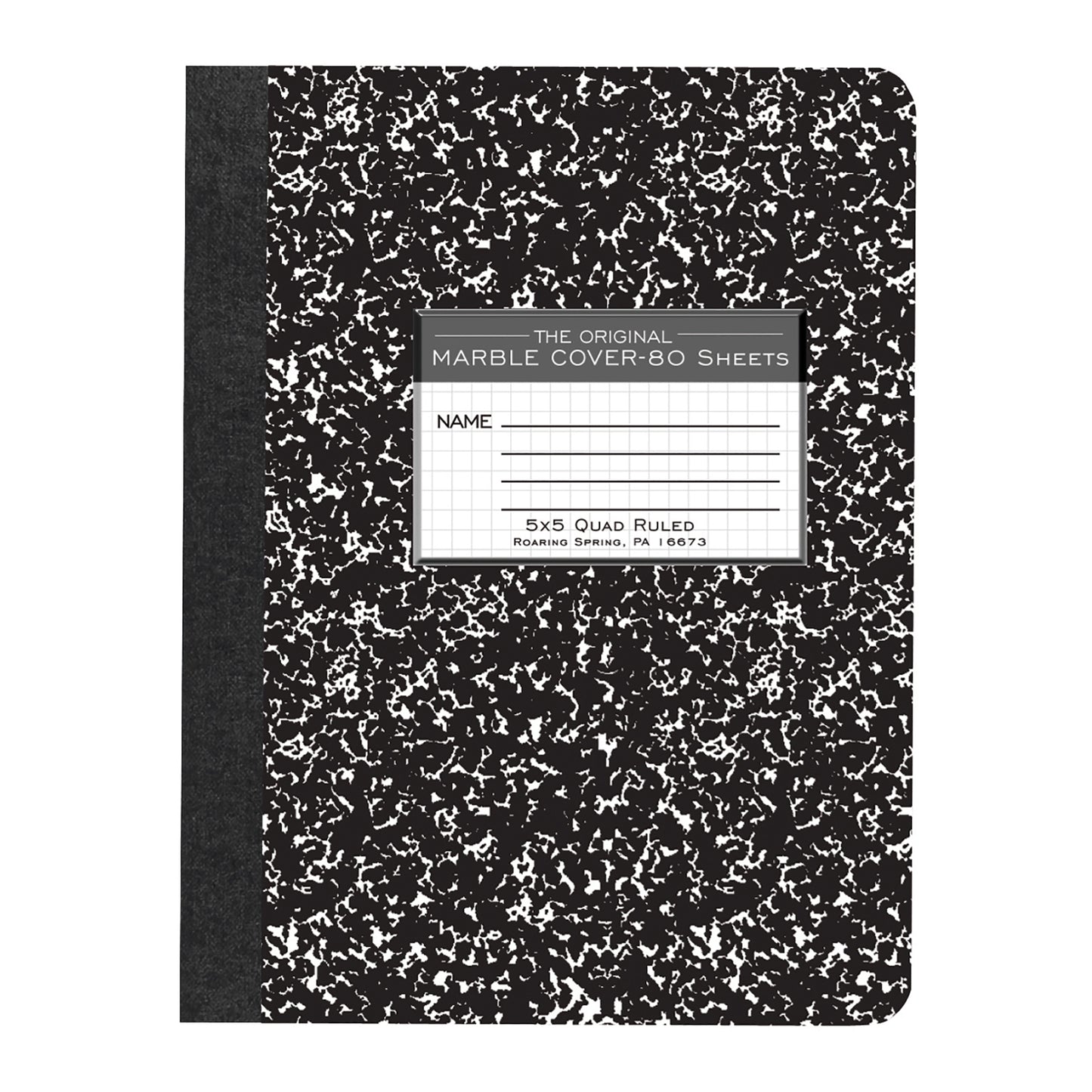 Composition Book, 5x5 Graph, 80 Sheets, 9.75" x 7.5", Black Marble