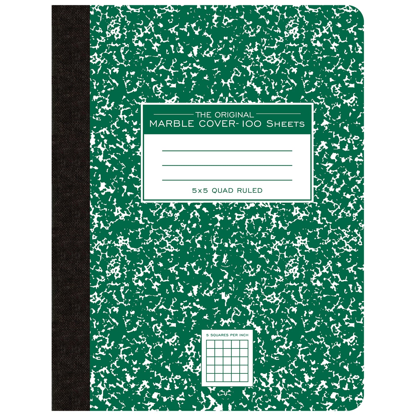 Composition Book, 5x5 Graph, 100 Sheets, 9.75" x 7.5", Green Marble